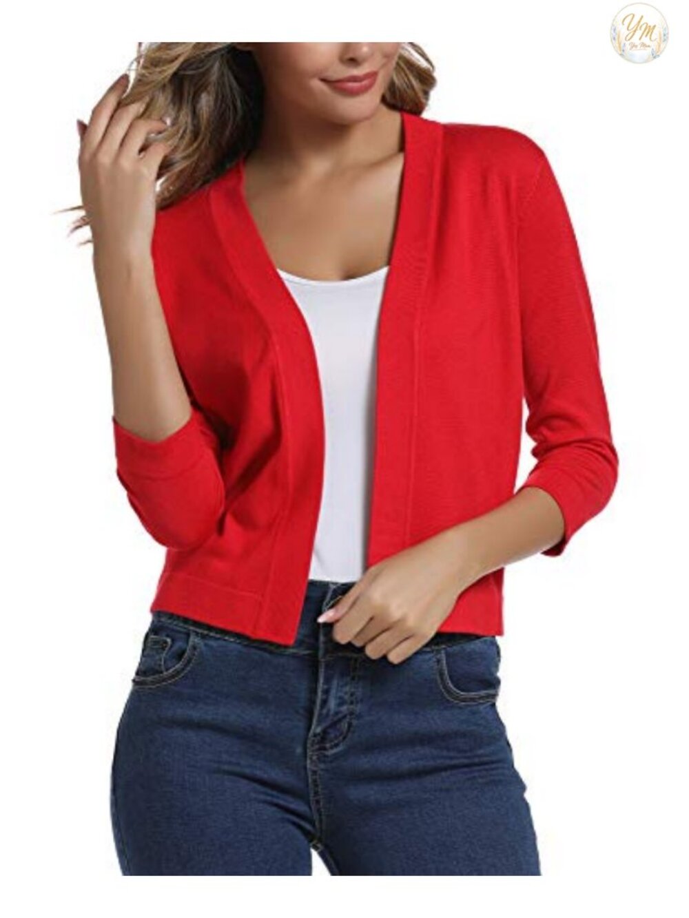 Women's 3/4 Sleeve Cropped Cardigan Shrug Open Front Lightweight